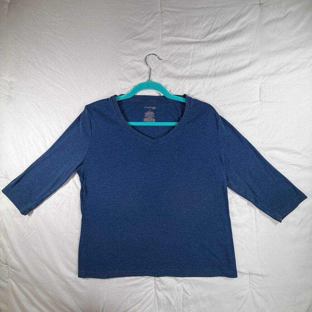 St. John's Bay Blue V-Neck Three Quarter Sleeve Top PL